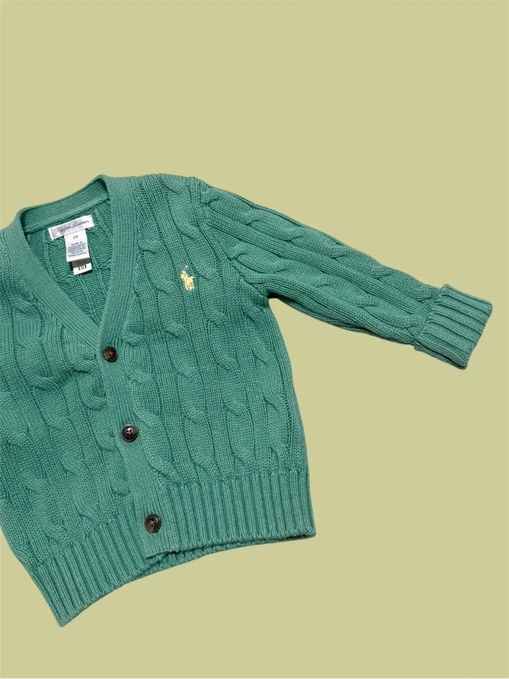 Ralph Lauren Baby Green Cable-Knit V-Neck Cardigan